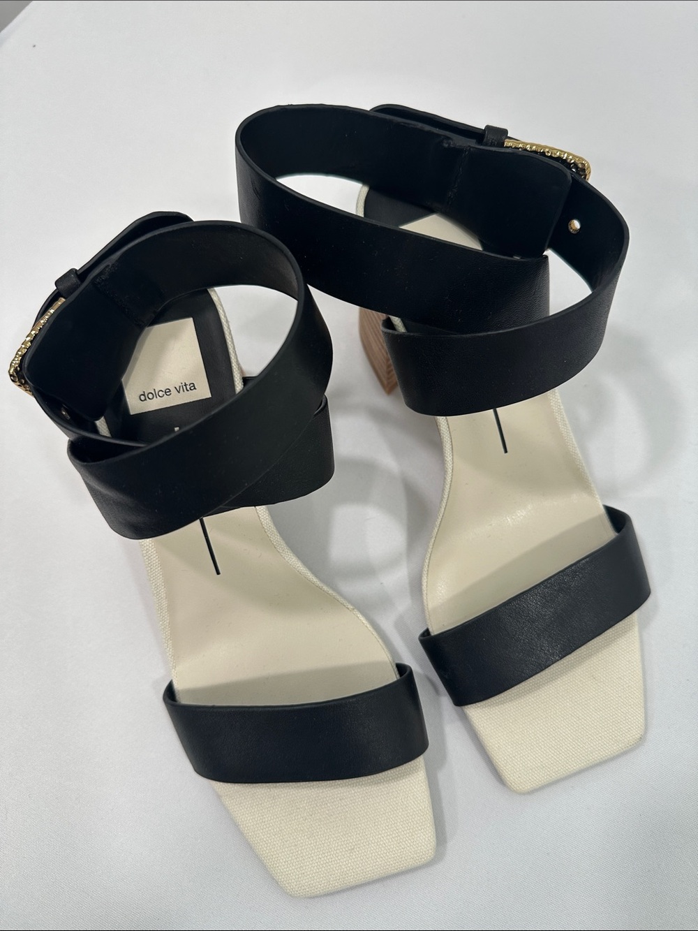 EUC Dolce Vita Black and Cream Square-Toe Ankle-Strap Heels